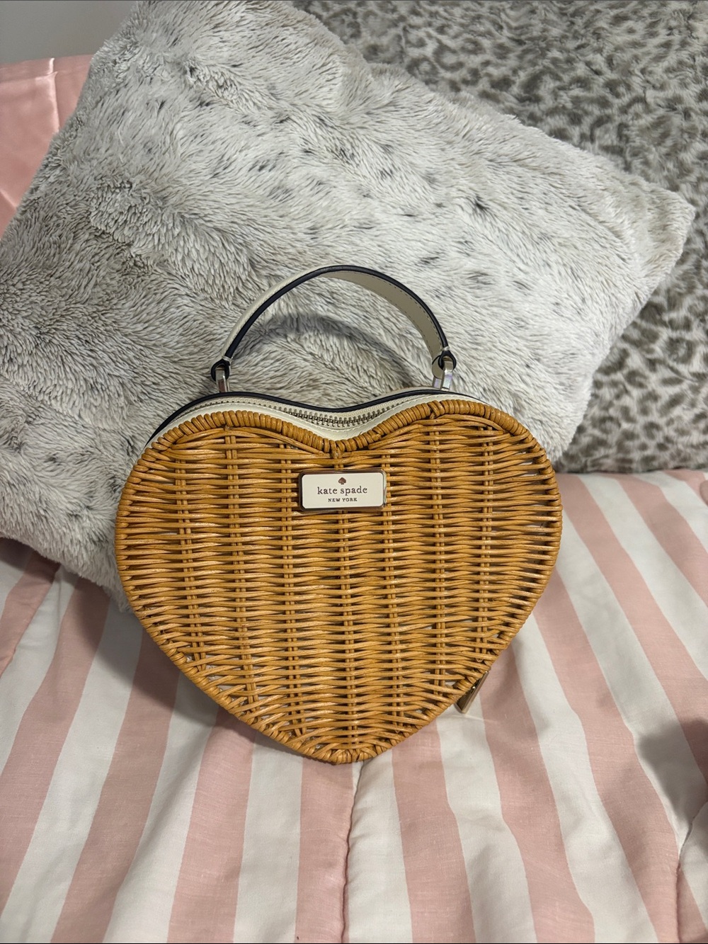 kate spade Heart-Shaped Wicker Mini Top-Handle Bag in Tan